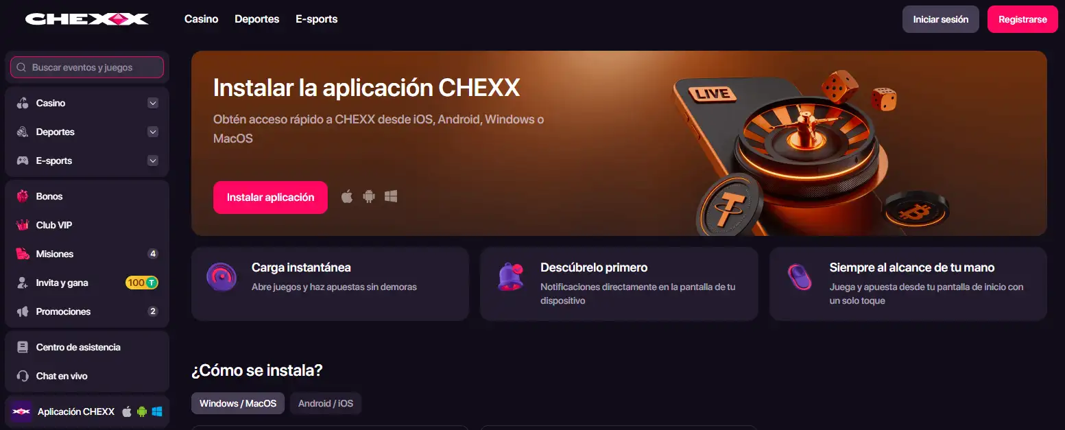 Página oficial de instalación PWA de CHEXX